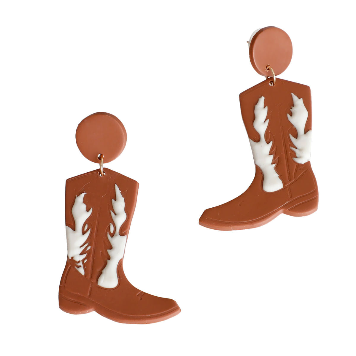 Brown and White Clay Boots Earrings