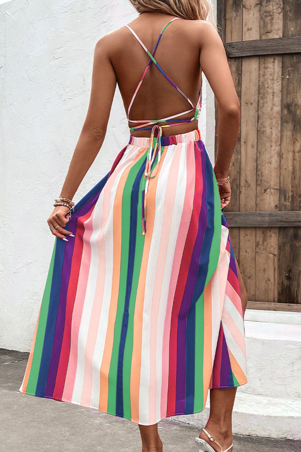 Multicolored Stripe Crisscross  Dress