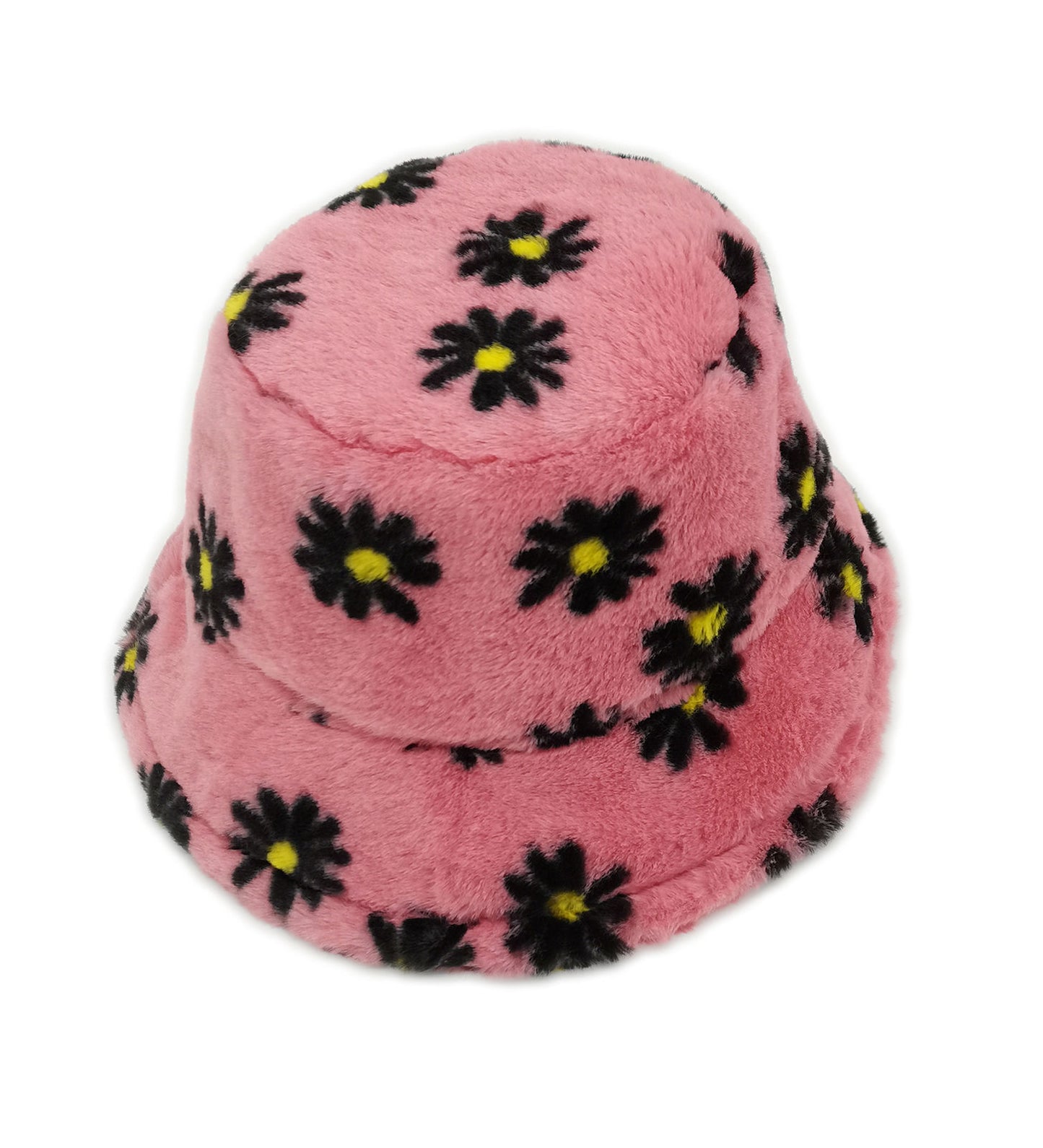Pink Floral Faux Fur Bucket Hat